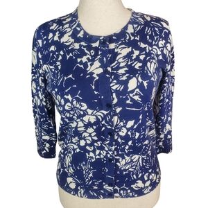 Talbots Pima Cotton Button Cartigan Med 3/4 Sleeve Stretchy Floral Preppy Spring